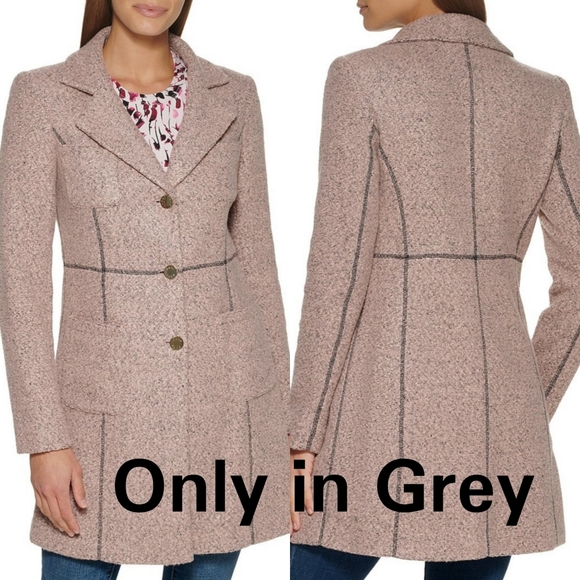 Dkny Jackets & Blazers - DKNY Dusty Pink Tweed Windowpane Wool-Blend Coat
